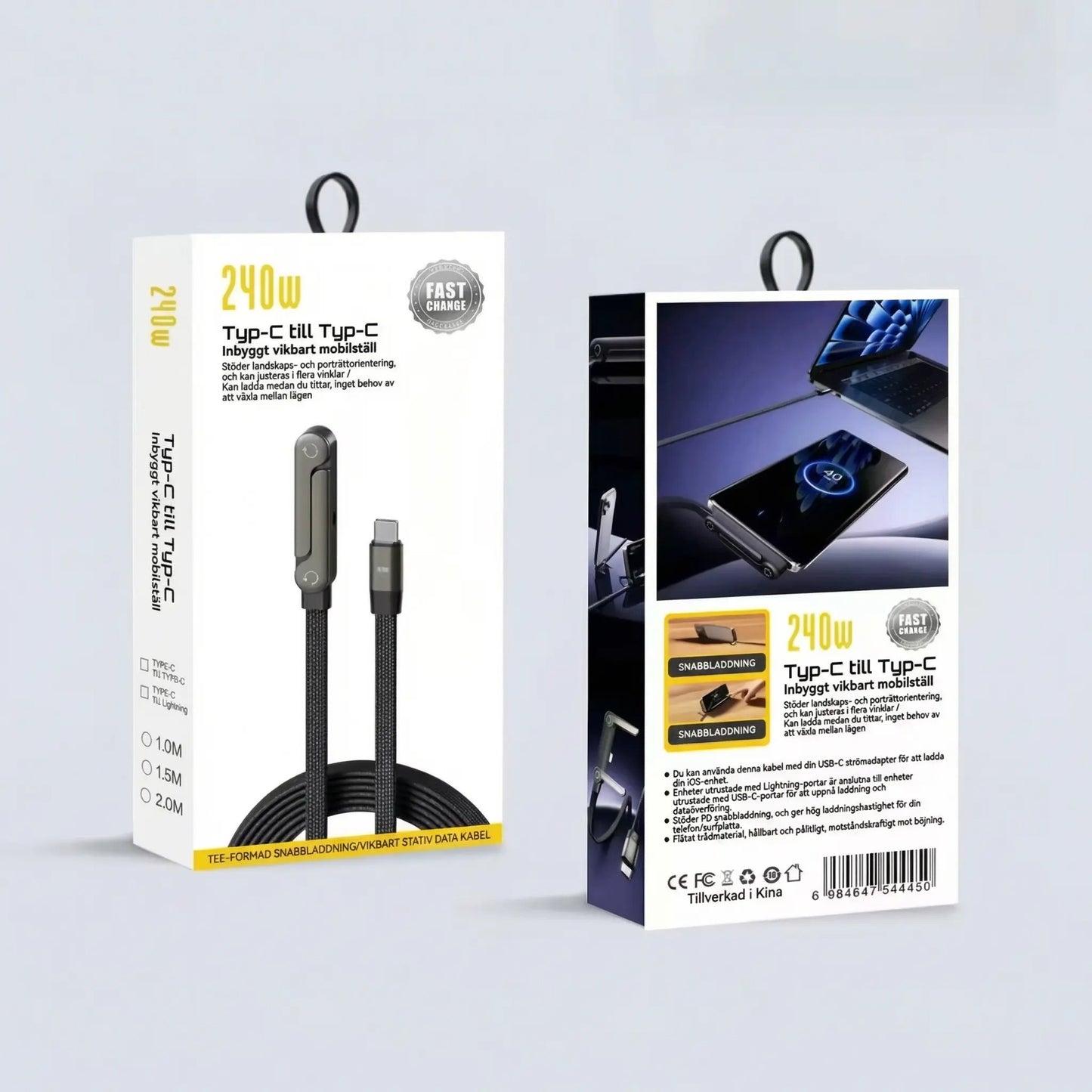 PowerFlex™ 240W – Vikbart Laddställ med Flätad Type C kabel